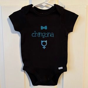 Gerber Baby Black Onsie Size 6-9months with “chingona” on front.